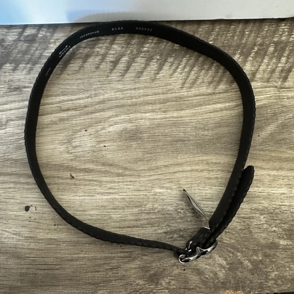 Fossil Women's Belt Black Scalloped Leather Detailed Feminine Boho Mid Width Sm